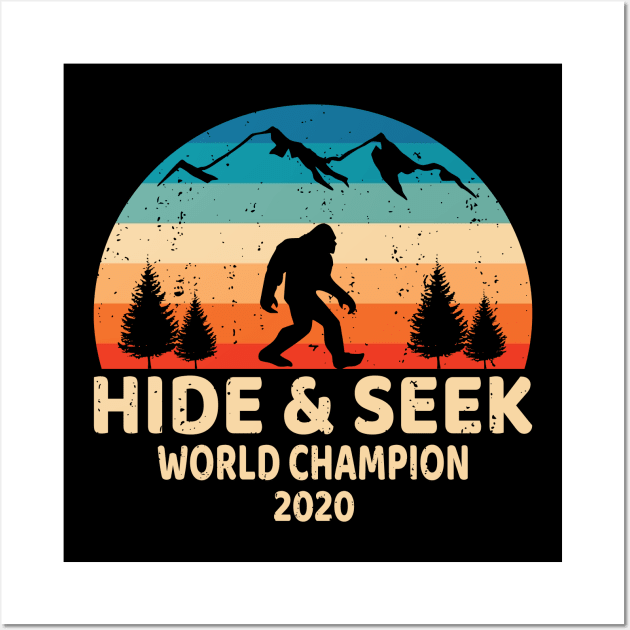 Bigfoot Hide & Seek World Champion 2020, Funny Design Retro Social Distancing Quarantine Buddies Wall Art by Printofi.com